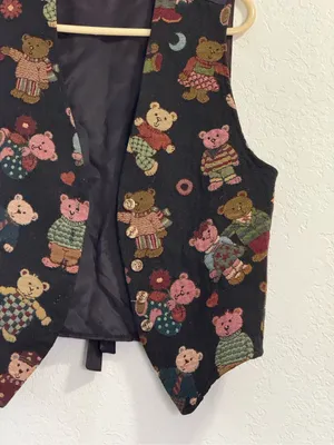 Vintage Casey & Max Teddy Bears Women's Sleeveless Vest Size M Tapestry thumbnail 3