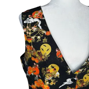 Vintage 90s Basic Editions Halloween Sleeveless Vest XL Pumpkin Witch Frogs Bats thumbnail 3