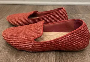 Birdies The Starling Raffia Loafer Flats Size 7.5 Red Rust Orange Slip On Shoes thumbnail 1