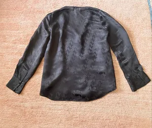 Massimo Dutti Black Monogram Silk Viscose Sheer Button Front Blouse Size XS thumbnail 4