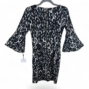 Calvin Klein NWT Womens Black White Animal Print Bell Sleeve Sheath Dress Size 2 thumbnail 3