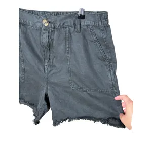 Aerie Womens Faded Black Lyocell Linen Blend Raw Hem Shorts Size Medium Relaxed thumbnail 2
