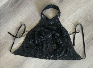 Miss Avenue Black sequin black less halter top size S thumbnail 2