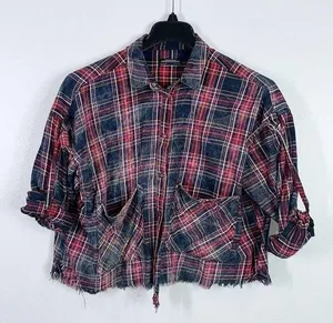 Zara plaid distressed button down shirt size medium thumbnail 1