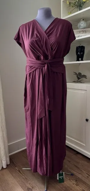 Halara Breezeful™ Midi Dress 2X Plus Amaranth Plum V Neck Short Sleeve Pockets thumbnail 1