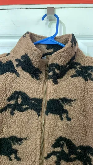 Womens Horse Printed Casual Fleece Jacket Zip-up Teddy Jacket Wild Sherpa Fluffy Jacket Outwear thumbnail 2