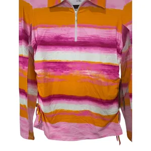 IBKUL NWT Amy Print Adjustable Length Long‎ Sleeve Polo Hot Pink Orange Peel XS thumbnail 3