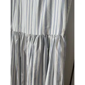 Vintage Blue White Striped Sleeveless Midi Dress Button Shoulder Drop Waist thumbnail 5