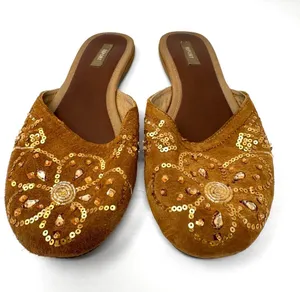 REPORT brown fabric/sequins/beading slides, unmarked size 9 thumbnail 1