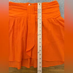 Free People Orange Smocked Elastic Waist Mini Skirt Pleated Gauze Ruffles Large thumbnail 10