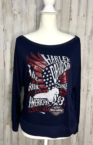 Harley-Davidson Women's Long Sleeve Graphic‎ T-Shirt Blue Size Large Casual thumbnail 1