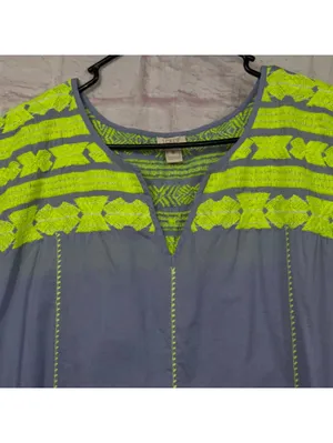 J.Crew Women's Chambray Blue Neon Embroidered Swim Cover-Up Tunic Size Medium thumbnail 3