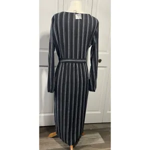 Mimi Chica Black White Stripe Maxi Dress‎ Tie Front Cutout Buttons Belted Long M thumbnail 3
