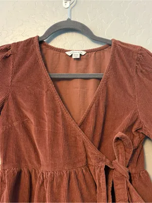 American Eagle brown corduroy wrap mini dress size small fall autumn preppy thumbnail 3