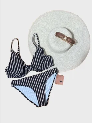 Shade & Shore Black and White Striped Bikini Set thumbnail 1