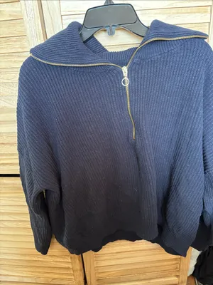 Talbots Navy Ribbed Half-Zip Sweater with Gold Zipper 3X thumbnail 1
