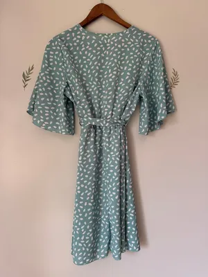 SHEIN Wrap Dress in Mint Green with White Spot Print thumbnail 3