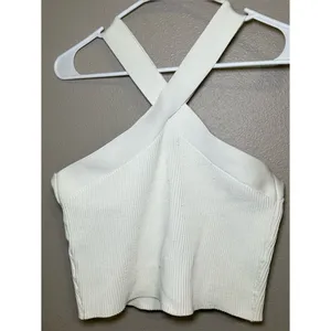 Quince White Cropped Halter Ribbed Knit Sleeveless Tank Top Women’s Size Large thumbnail 5