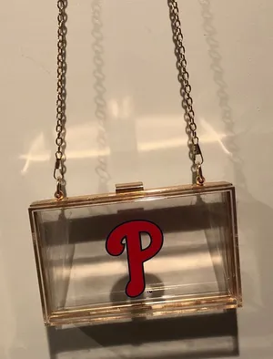 Philadelphia Phillies Clear Acrylic Box Clutch with Gold Chain thumbnail 1
