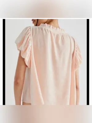 Free People Velvet Women's Pink Ruffled Top large babydoll EUC thumbnail 2