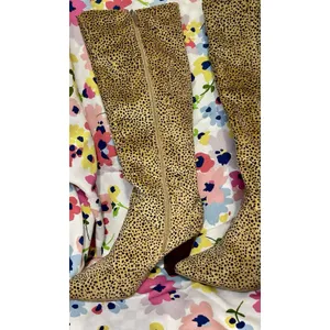 Crown & Ivy Azalea Cheetah Sz6 Knee High Fabric Pointy Toe Side Zip Boots thumbnail 9