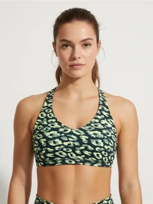 Aerie Offline Goals Plunge Deep Forest Leopard Print Sports Bra Small thumbnail 1