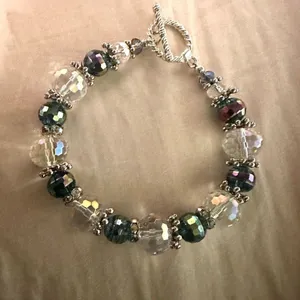 Clear and iridescent crystal beaded bracelet thumbnail 3