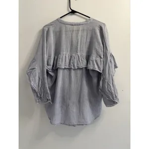Maeve Anthropologie Women’s Blue White Striped Ruffle Sleeve Cotton Top Small thumbnail 4