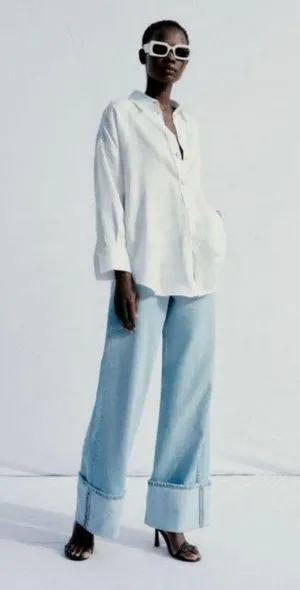Zara White 100%Linen women's Long Sleeve Button Down Shirt Small NWT 8372/034 thumbnail 1