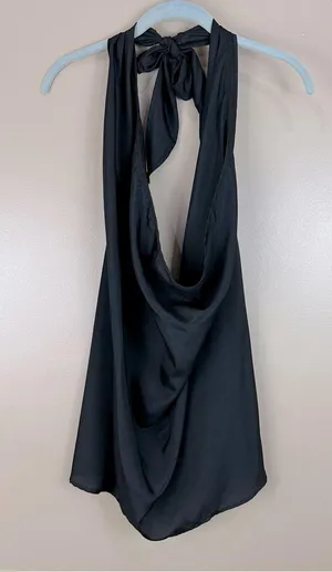 Dress Forum Los Angeles California Black Slinky Halter Blouse Small New thumbnail 1