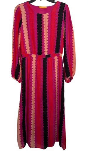 OLIPHANT Cotton Silk Scallop Stripe Polka Dot Long Midi Dress‎ Key Hole Pink S thumbnail 1