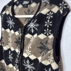 Vintage Sierra Classics Large Snowflake Fleece Vest Tan Black White Full Zip L thumbnail 3