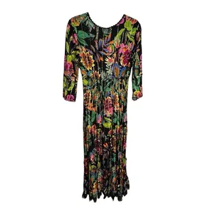 ME 2 MAGIC Anthropologie Black Floral Tropical Colorful‎ Maxi Dress L NWT thumbnail 2
