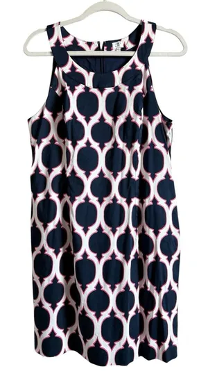 Crown & Ivy Seaside Lattice Printed Sleeveless Dress Navy Womens Sz‎ 14 Coastal thumbnail 1