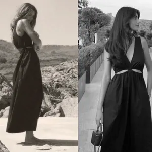 ZARA black vneck gabardine cut out midi dress thumbnail 6