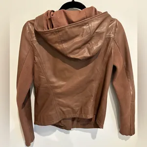 Hinge Hooded Brown Leather Jacket - size small thumbnail 4