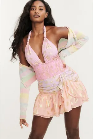 Love Shack Fancy Pink and Lavender Sparkle Heart and Star Mini Dress thumbnail 1