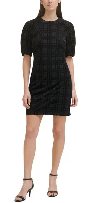 NWT Tommy Hilfiger Womens Burnout Velvet Plaid Dress A1IK2KLA Black 6 thumbnail 1