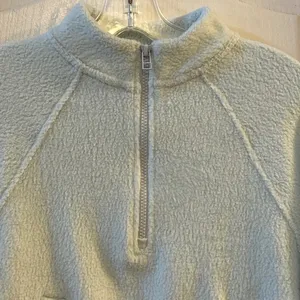 BP Faux‎ Fur Quarter Zip Cropped Pullover Light Blue Green Womens XS thumbnail 2