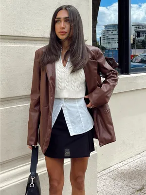 Princess Polly Chocolate Brown Faux Leather Blazer thumbnail 2