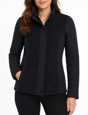 Fabletics Black Mixed Media Quilted Full Zip Jacket S thumbnail 1