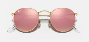 Ray-Ban Round Metal Pink Flash Lens Gold Frame Sunglasses thumbnail 1