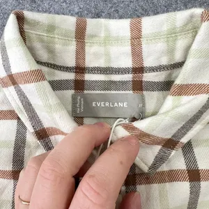 Everlane Oversized Plaid Flannel Shirt‎ Cream Brown Sage Green Women's Size XS thumbnail 3