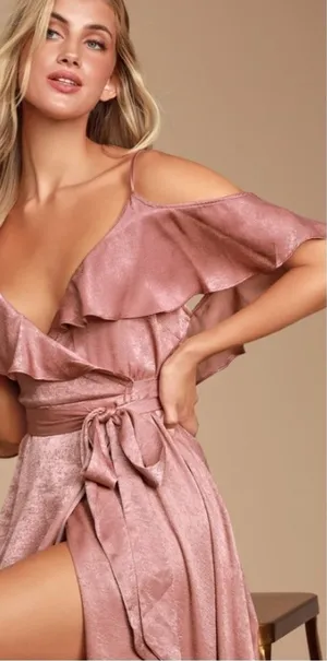 LULU's Sexy Flowy Wedding Bridesmaid Romantic Bohemian Satin Wrap Dress NWOT thumbnail 1