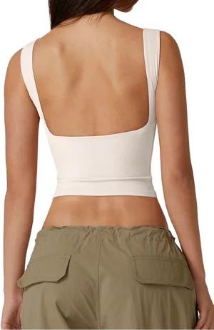 QINSEN Women's Sexy Open Back Sleeveless Crop Tank High Neck Slim Fit Cropped Tee Shirt Y2k Tops Size S . NWT thumbnail 3