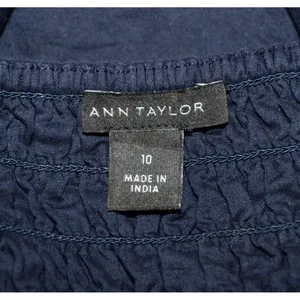 Ann Taylor Navy Scallop Square Neck Crop Top Size 10 Ruffle Linen Festival thumbnail 6