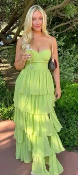 Lovers and Friends Hattie Green Tiered Strapless Maxi Gown Size Small thumbnail 1