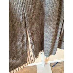 Umgee USA Womens Gray Waffle Knit Cowl Neck Frayed Fringe Hem Top Large thumbnail 7