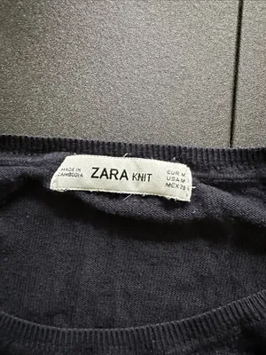 Zara Navy, White and Green Striped Long Sleeve sweater thumbnail 5