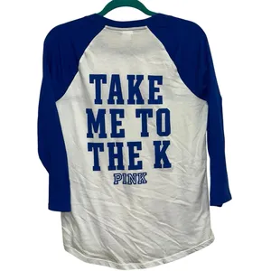 PINK Victoria’s Secret KC Baseball Tee Medium Blue White Raglan Take Me To The K thumbnail 2